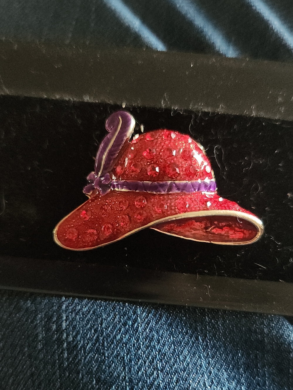 Red and Purple Enamel Hat Brooch - Classic Women's Accessory